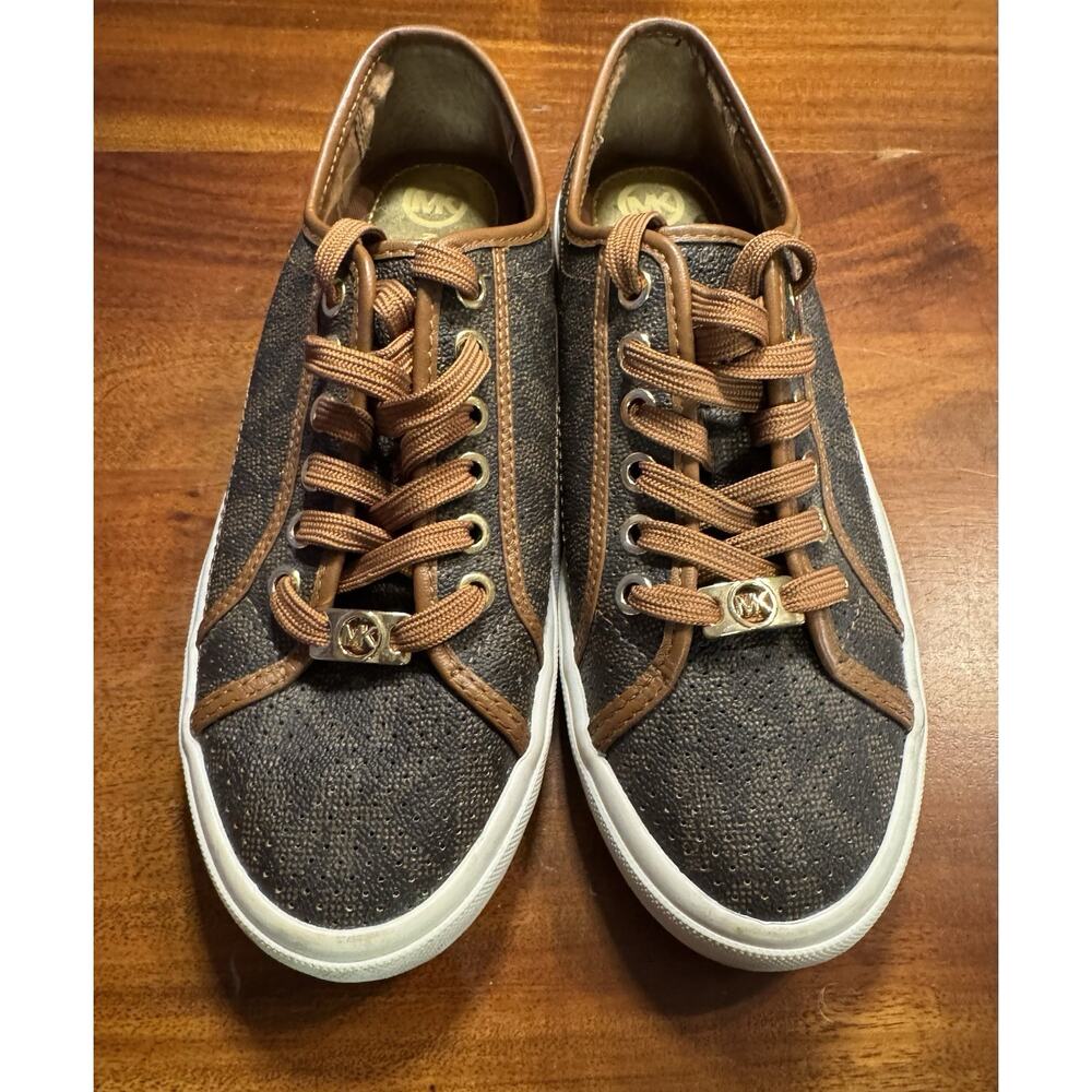 Michael Kors Boerum Women’s Sneakers lace up brown Signature MK Logo Shoes 8.5M